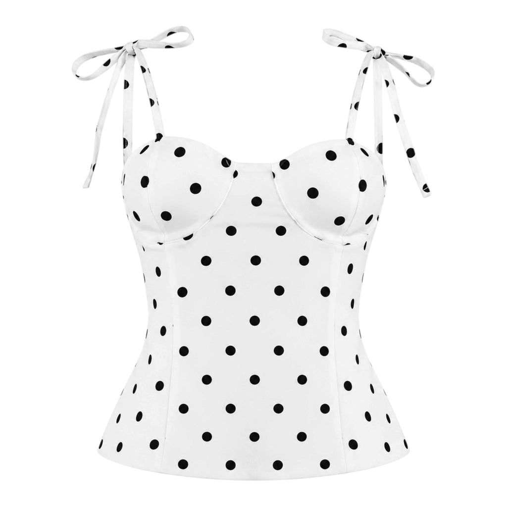Polka Dot Tie-Strap Corset Top