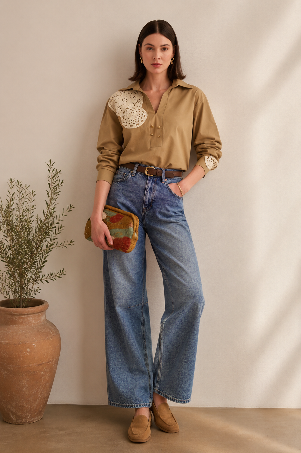 Honey Beige Crochet Shirt