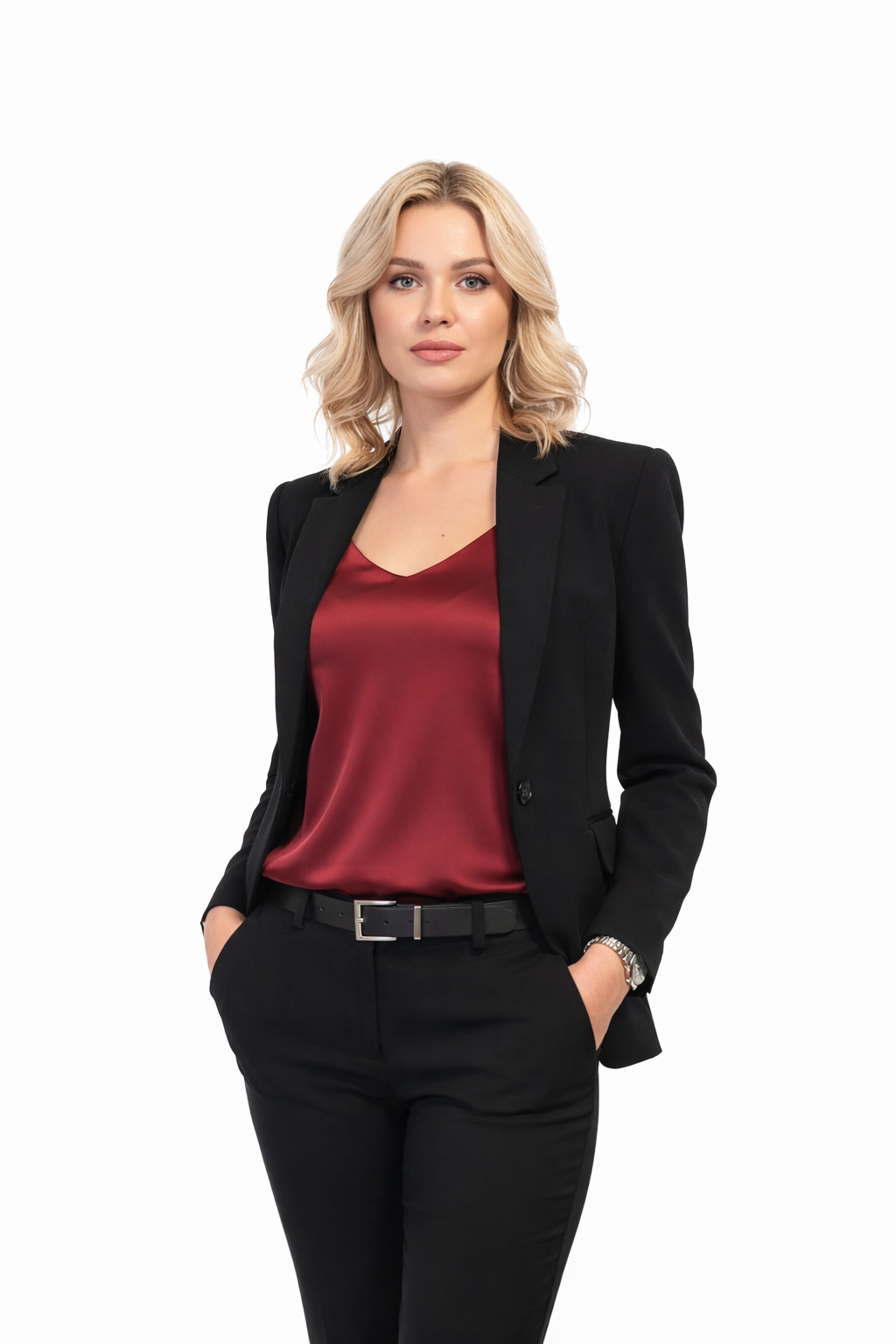 V-shaped Satin Blouse