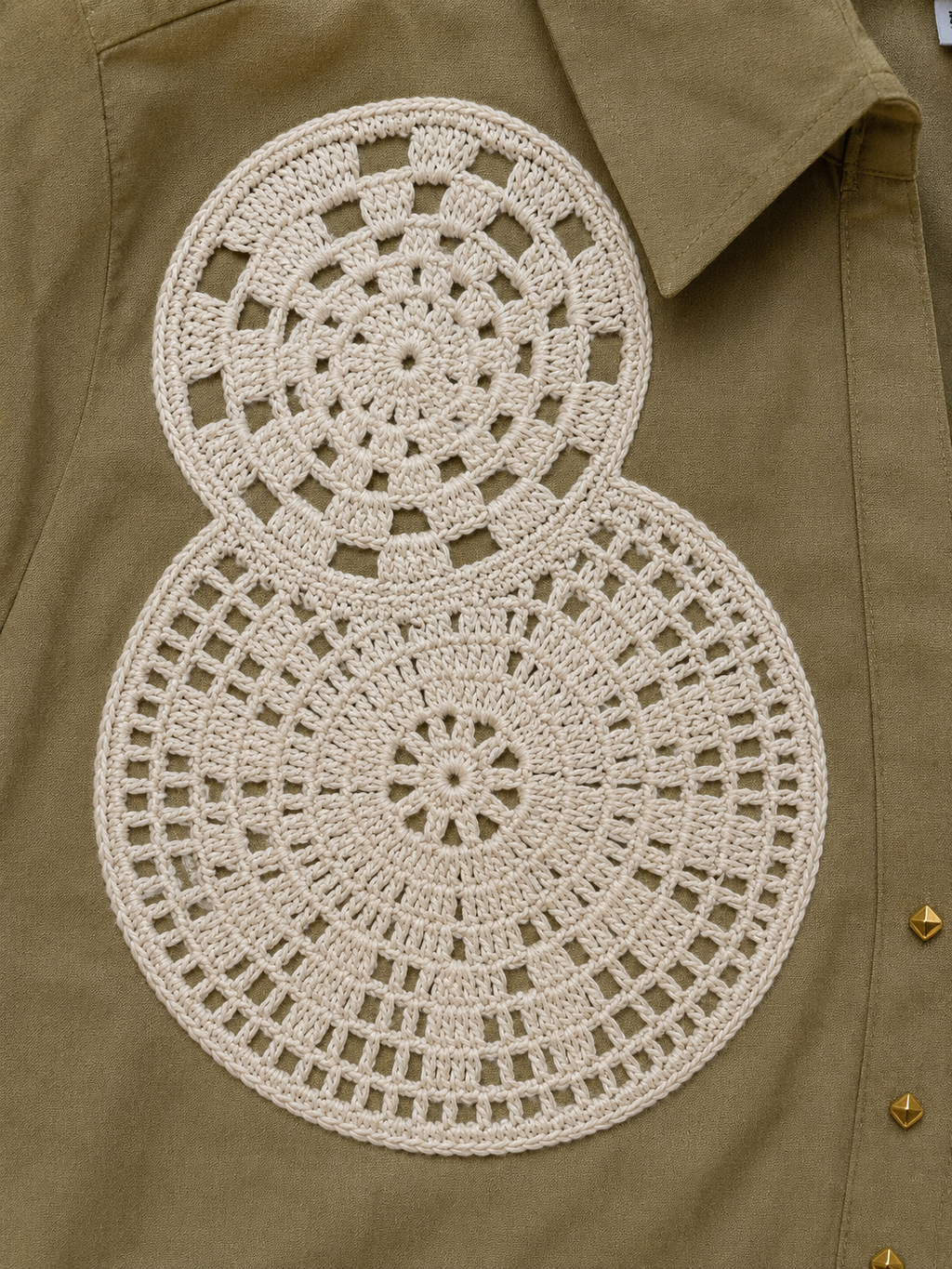Olive Oversized Crochet Shirt