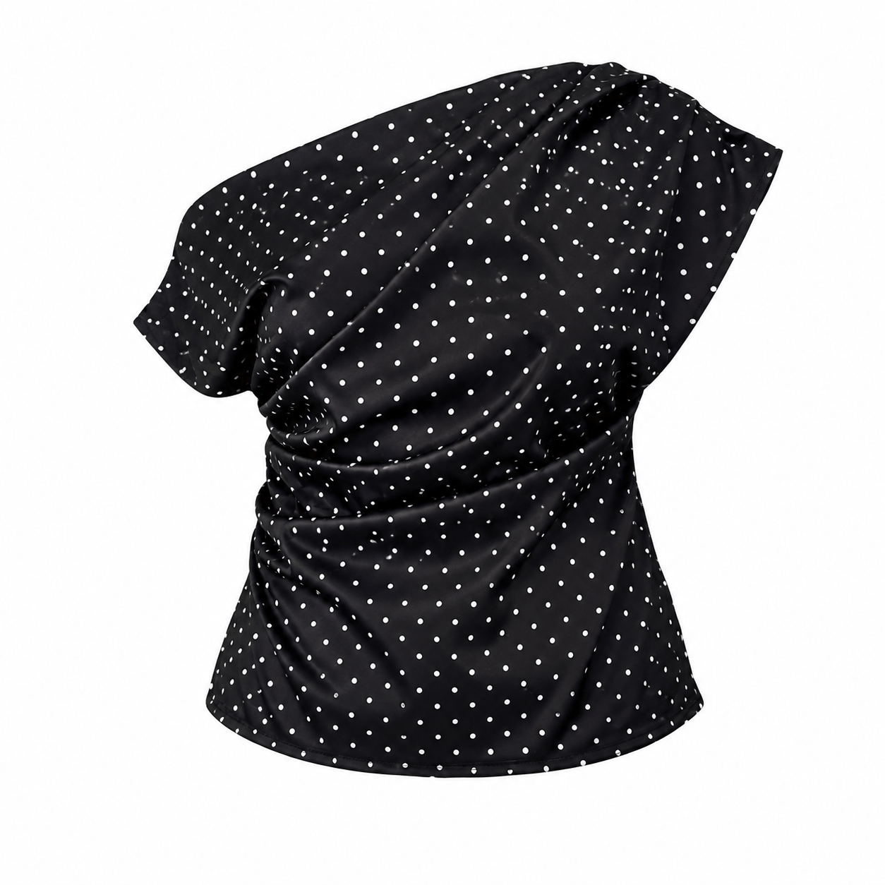 Black Polka Dot One-Shoulder Top