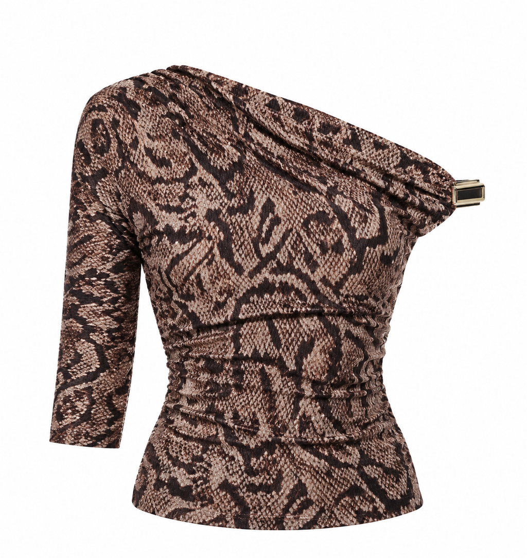 One Shoulder Snake Print Top