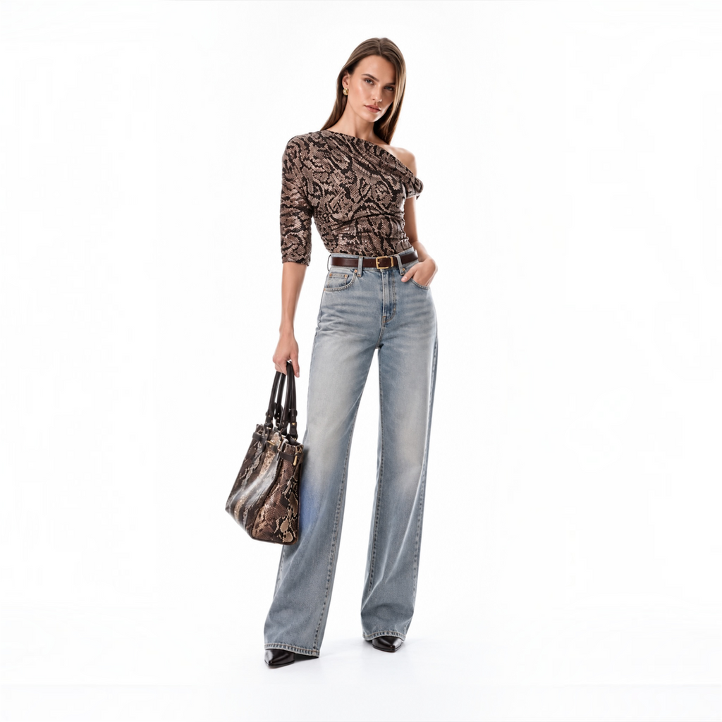 One Shoulder Snake Print Top