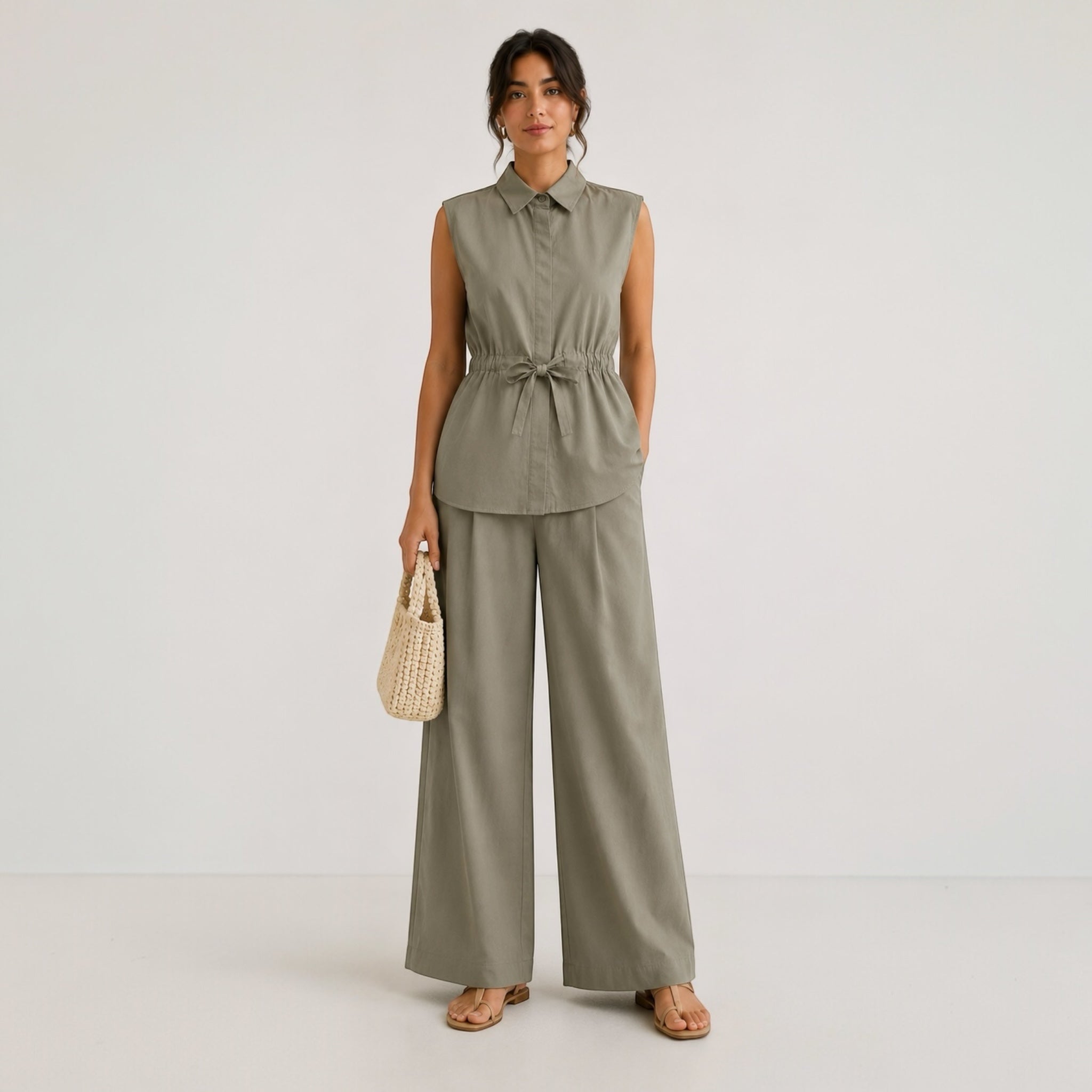 Olive Sleeveless Co-Ord Set