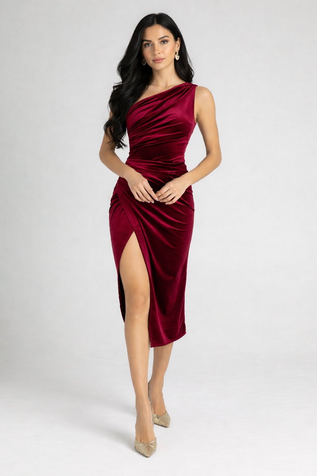 Velvet One-Shoulder Dress