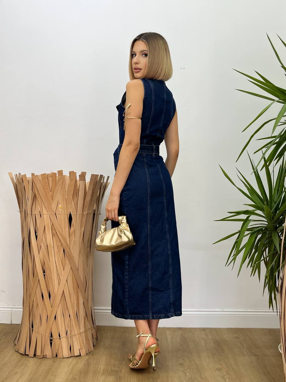 Button Denim Midi Dress