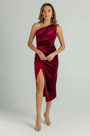 Velvet One-Shoulder Dress