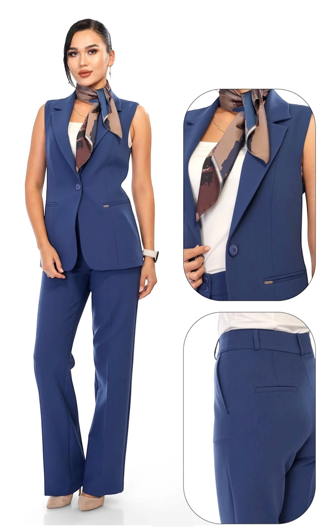 Navy Blue Tailored Sleevless Set