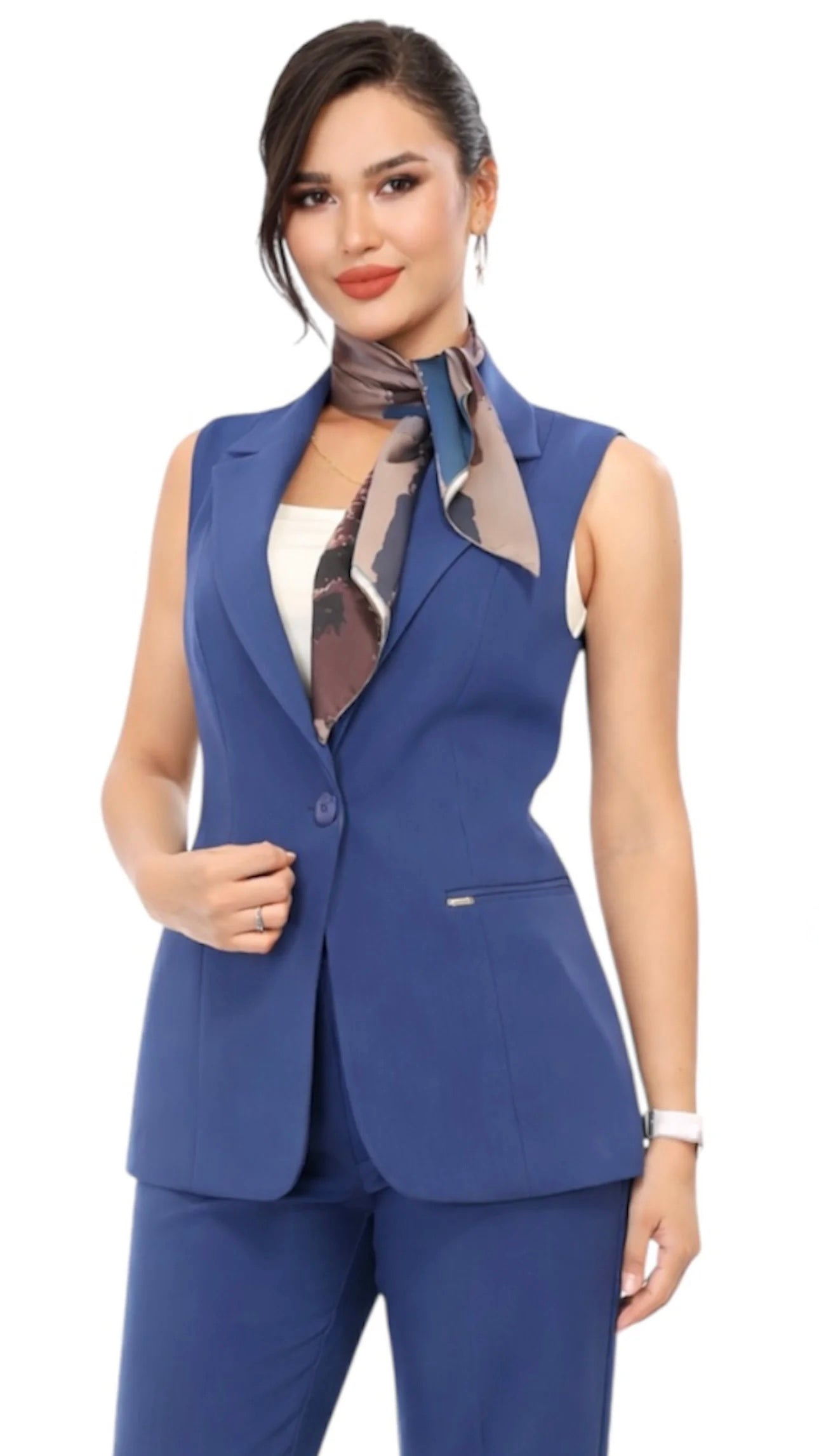 Navy Blue Tailored Sleevless Set