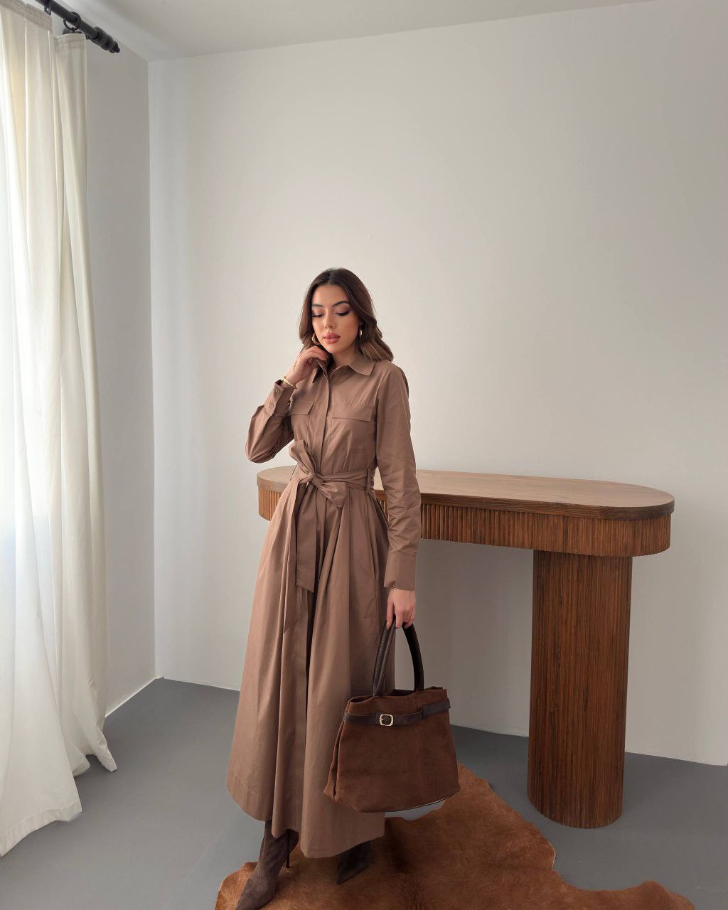 Mocha Belted Shirt Dress