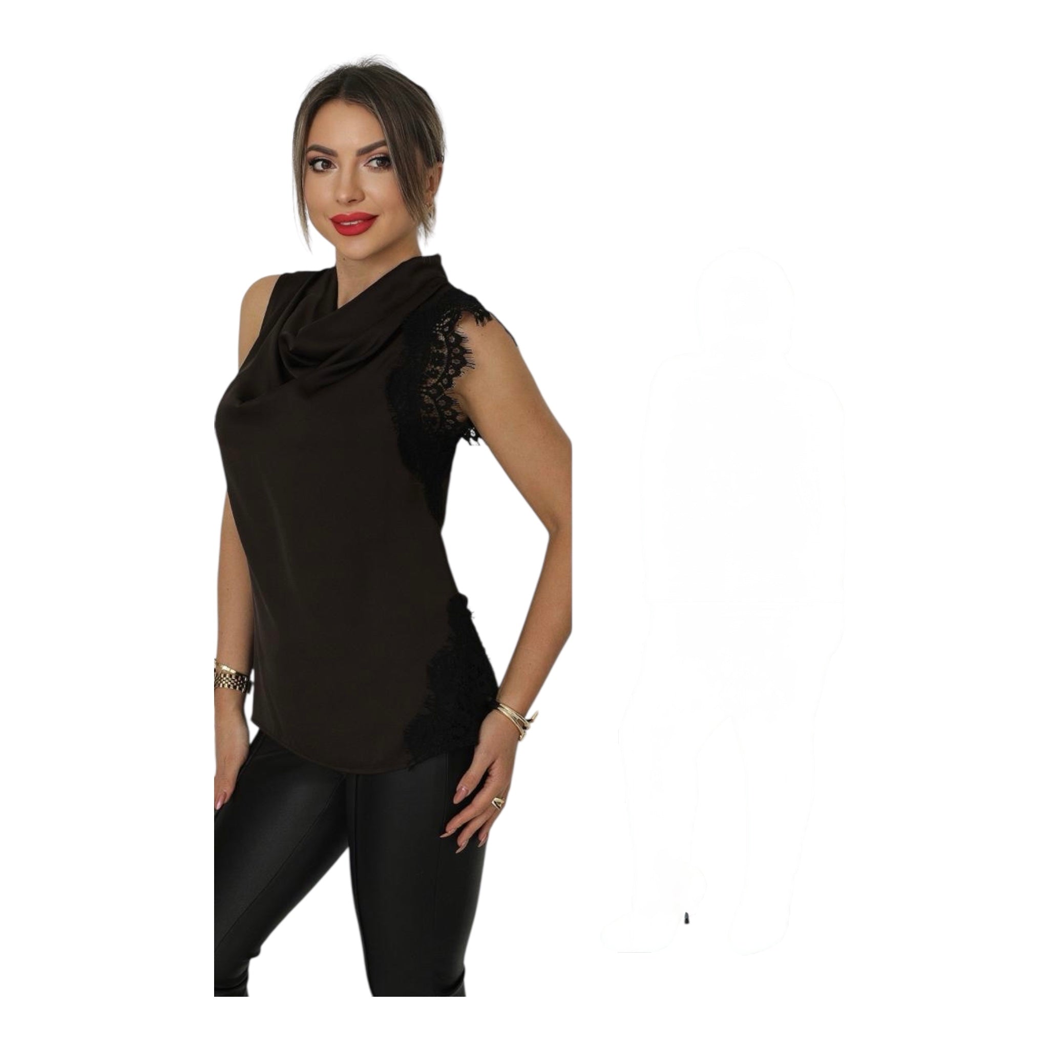 Satin Top with Lace shoulder