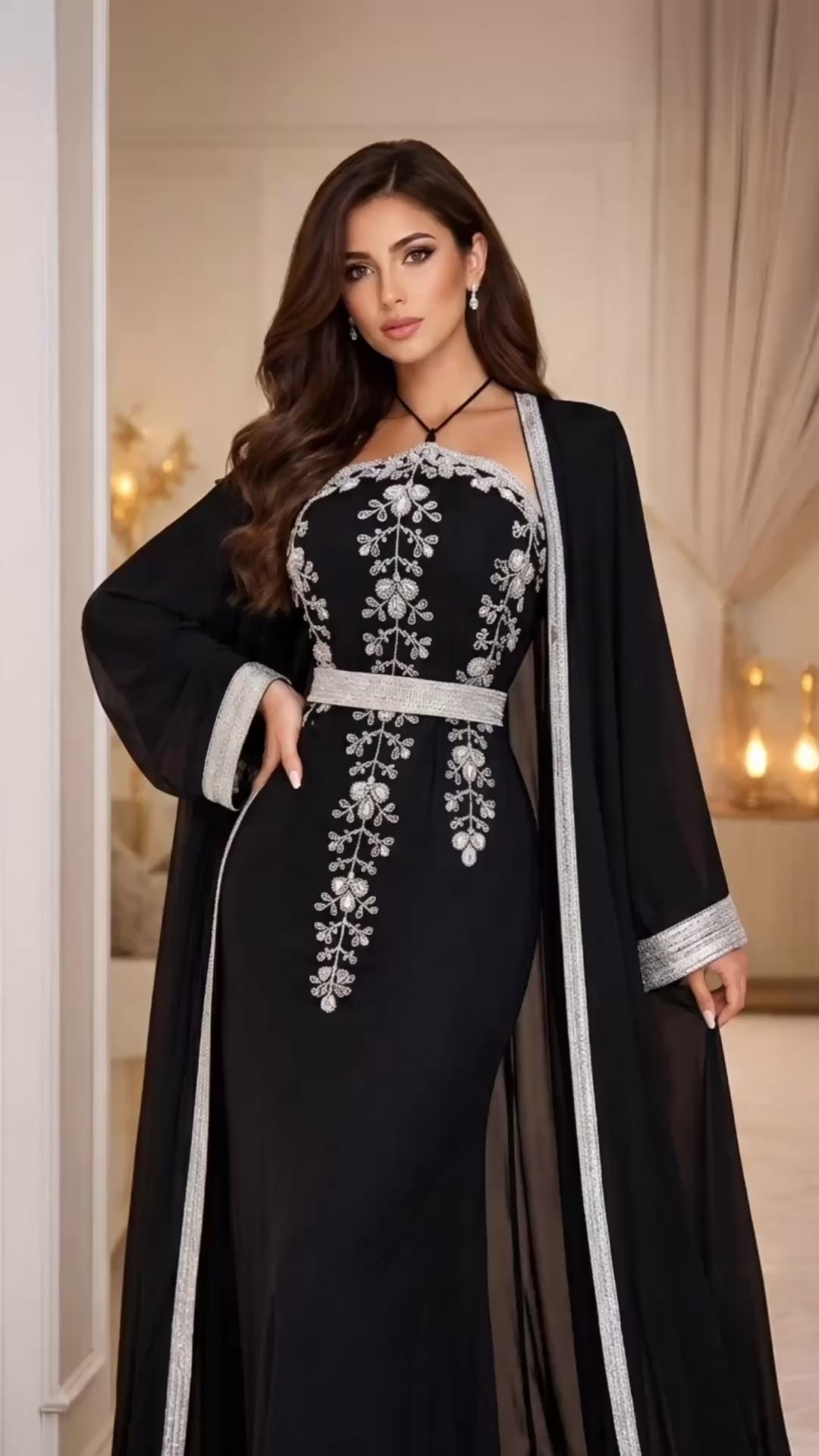 Noir Silver Embroidered Abaya