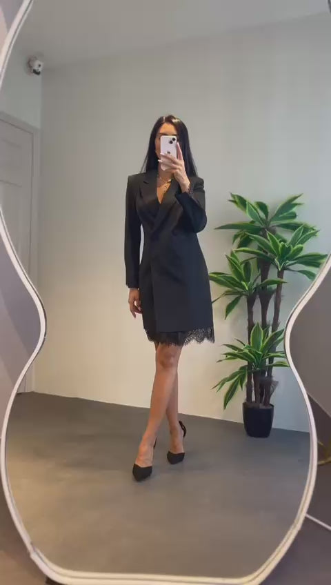 Lace Trim Blazer Dress