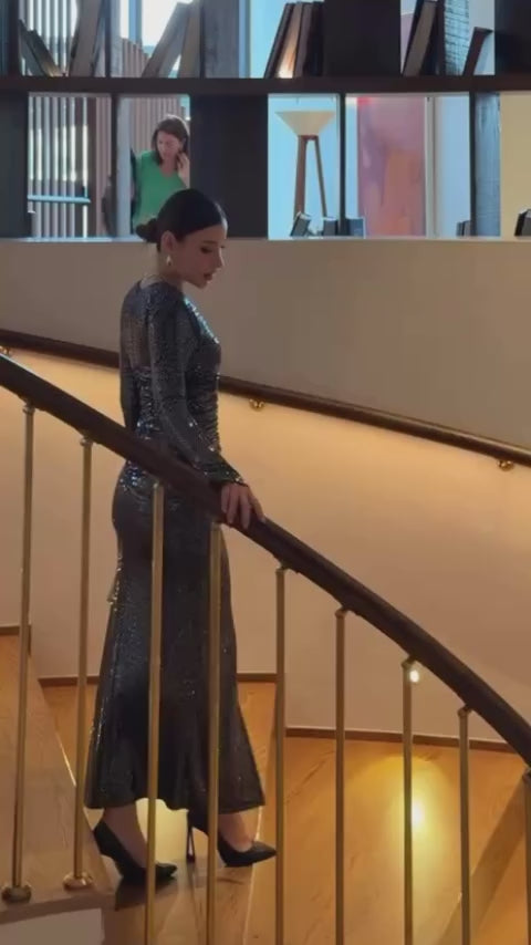 Black Sequin Evening Dress